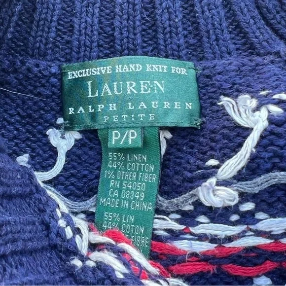 Ralph Lauren Vintage Hand Knit Ski Sweater Petite P/P Navy Winter Wool Blend - Picture 5 of 5